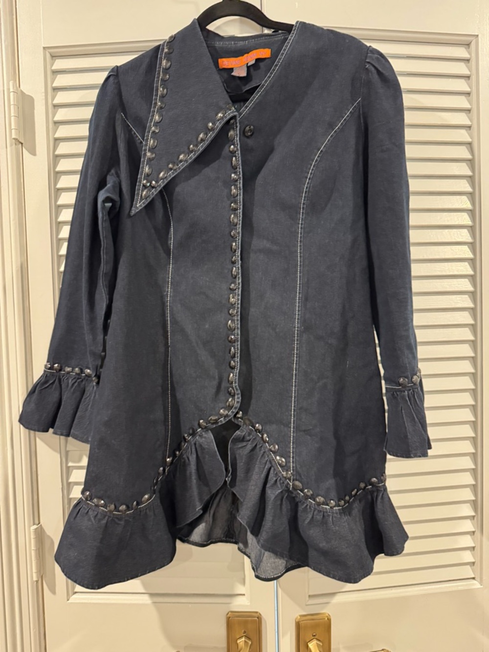 Dark Navy Ruffle-Trim Trench Coat - Picture 6 of 10